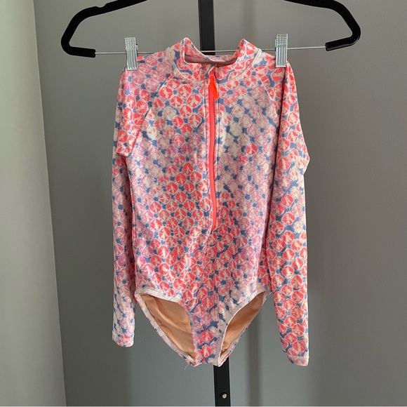 Crew Cuts Girls' Zip-Up Rash Guard One-Piece Swimsuit Size 8 - Picture 1 of 4